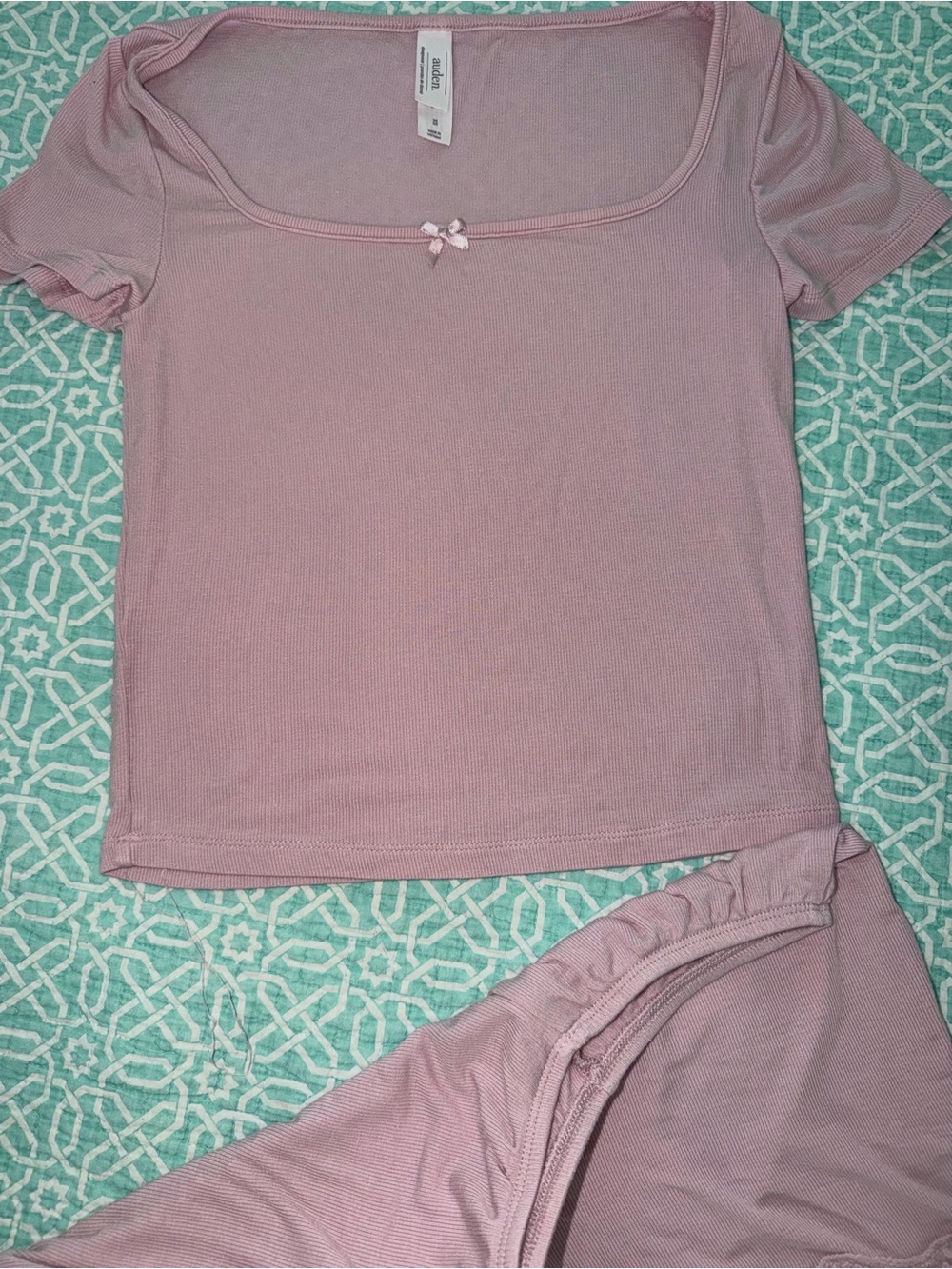 Auden Dusty Rose Short Sleeve Scoop Neck Pajama Set with Lace Trim - Picture 6 of 8